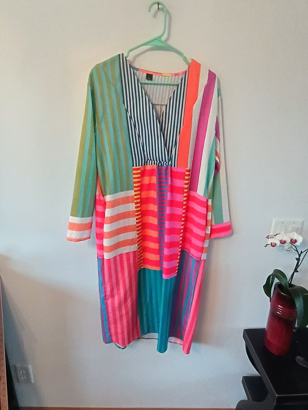 Colorful Striped Swim Cover Up Dress Boho Resort Beach Caftan Tunic M